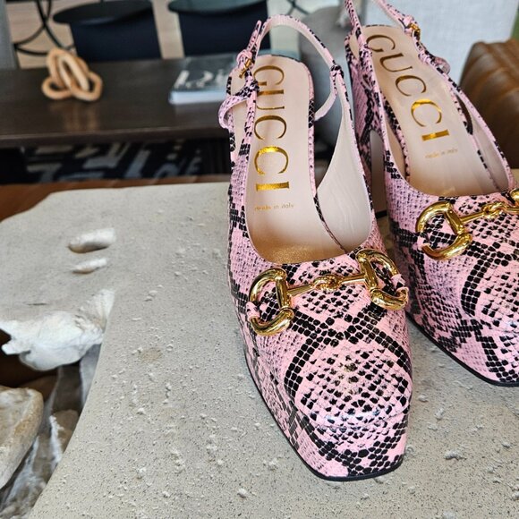 Gucci Pink & Black Python Print Heels - Picture 10 of 10